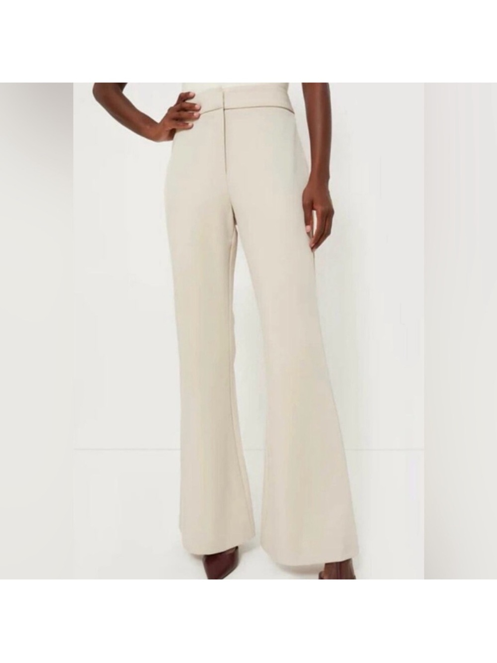 Tuckernuck Cream Paige Flare Leg Trousers Size 8